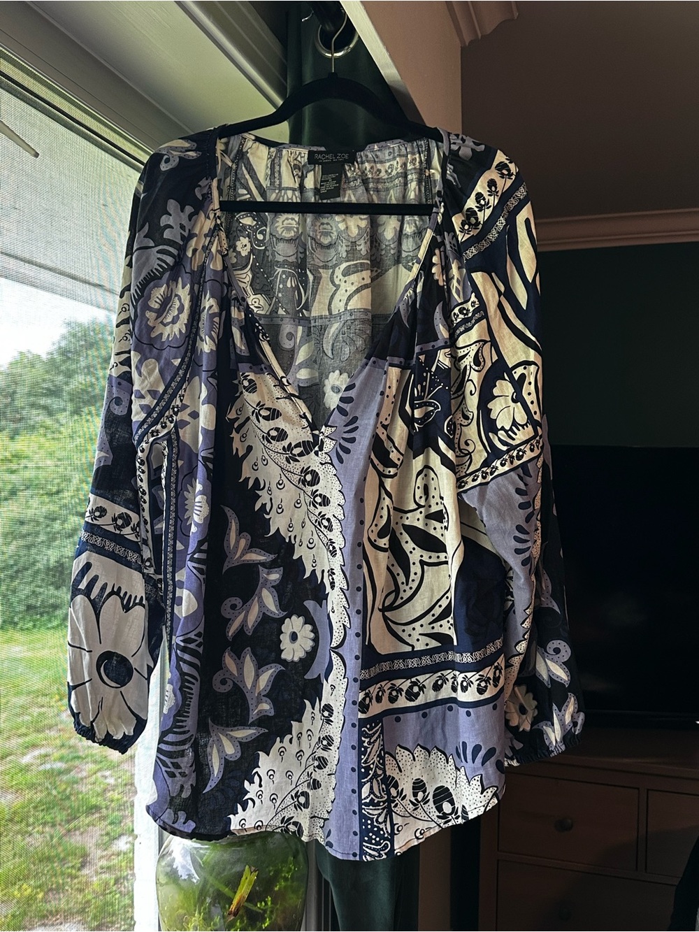 Rachel Zoe Blue and White Paisley V-Neck Blouse